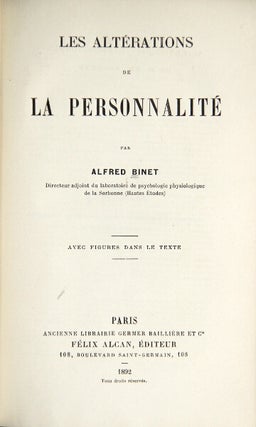 Item #10781 Les alterations de la personnalite. Alfred Binet
