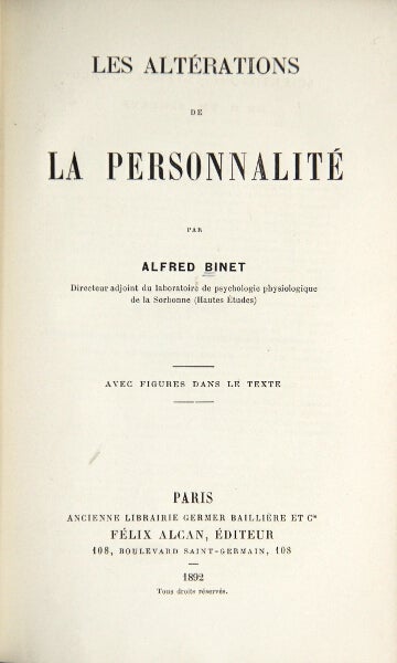 Item #10781 Les alterations de la personnalite. Alfred Binet.