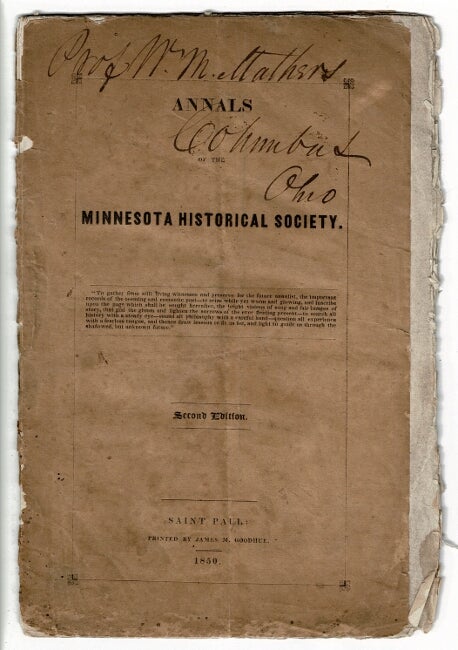 Item #14634 Annals of the Minnesota Historical Society. Second edition. Minnesota Historical Society.
