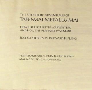 Item #15489 The neolithic adventures of Taffi-Mai Metallu-Mai. How the first letter was written...