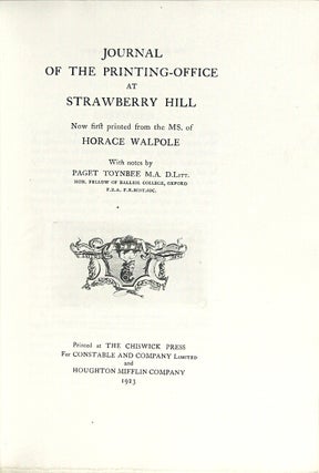Journal of the printing-office at Strawberry Hill now first printed from the MS. With notes by Paget Toynbee.