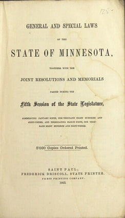 Item #17281 General and special laws of the state of Minnesota, together with the joint...