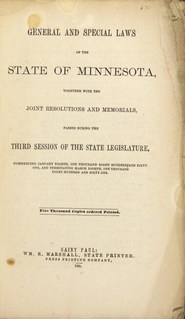 Item #17329 General and special laws of the State of Minnesota...