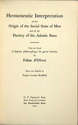Item #18831 Hermeneutic interpretation of the origin of the social state of man and of the...