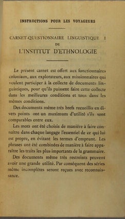Instructions pour les voyageurs. Questionnaire linguistique [cover title].