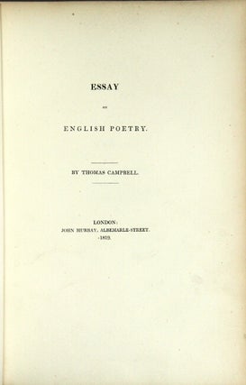 Item #19643 Essay on English poetry. Thomas Campbell