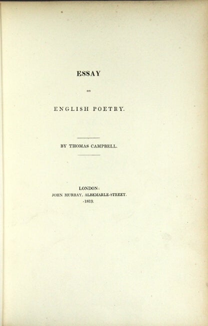 Item #19643 Essay on English poetry. Thomas Campbell.