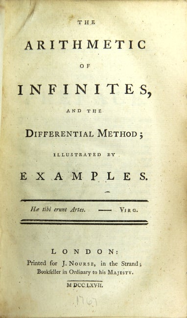 Item #20210 The arithmetic of infinities, and the differential method; illustrated by examples. William Emerson.
