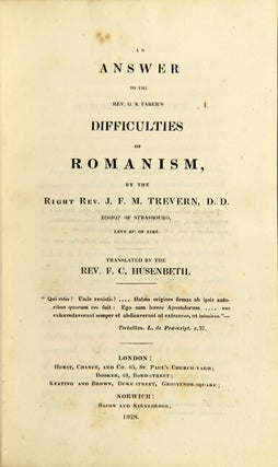 Item #21765 An answer to the Rev. G.S. Faber's Difficulties of Romanism. J. F. M. TREVERN, Rev