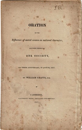 Item #22927 Oration on the influence of moral causes on national character, delivered before the...