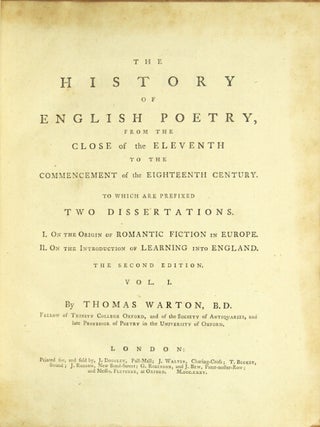 Item #23065 The history of English poetry, from the close of the eleventh to the commencement of...