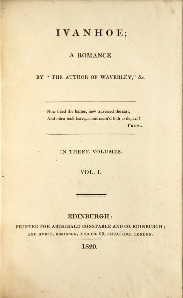 Item #23857 Ivanhoe; a romance. By "the author of Waverley," &c. WALTER SCOTT, Sir.