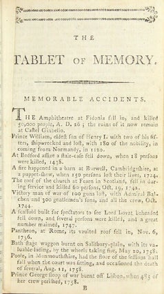 The tablet of memory, shewing every memorable event in history from the earliest period to the year 1790, classed under distinct heads, with their dates: comprehending an epitome of English history, with an exact chronology of painters and eminent men, to which are annexed, several useful lists. The seventh edition considerably enlarged with numerous additions.