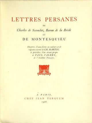 Item #24974 Lettres Persanes de Charles de Secondat, Baron de la Brède et de Montesquieu....