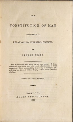 Item #25079 The constitution of man considered in relation to external objects. Second American...