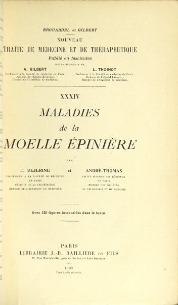 Item #25102 Maladies de la moelle épinière. JOSEPH JULES DÉJÉRINE, André Thomas.