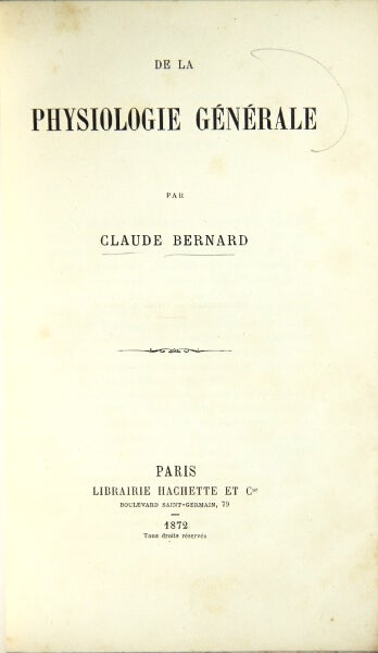 Item #25108 De la physiologie générale. Claude Bernard.