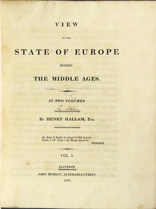 Item #25425 View of the state of Europe during the Middle Ages. In two volumes. HENRY HALLAM