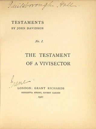Testaments. No. 1 The testament of a vivisector.