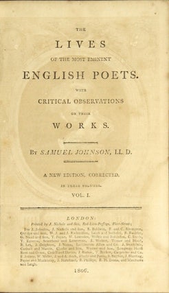 Item #26847 The lives of the most eminent English poets. With critical observations on their...