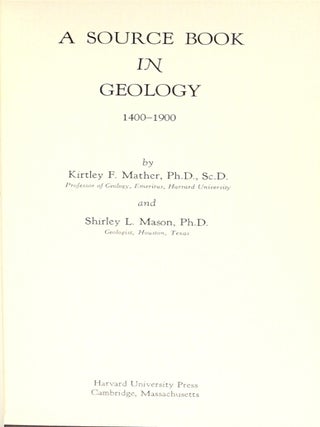 A source book in geology. 1400-1900