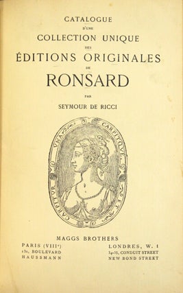 Catalogue d'une collection unique des éditions originales de Ronsard.