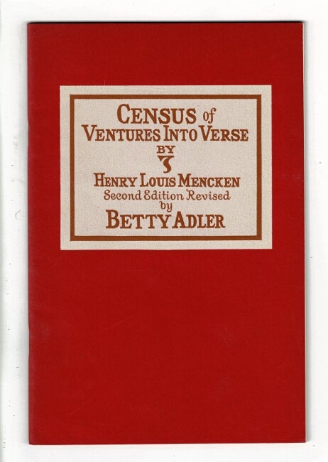 Item #28822 Census of Venture into Verse by Henry Louis Mencken. BETTY ADLER.