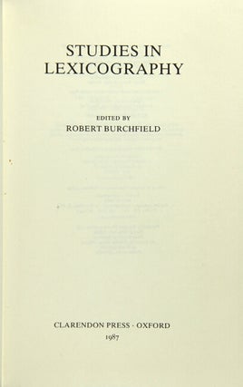 Item #29308 Studies in lexicography. Robert Burchfield, ed