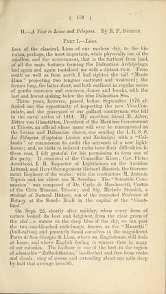 Item #30194 A visit to Lissa and Pelagosa, extracted from The Journal of the Royal Geographical...