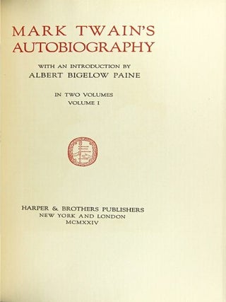 Item #30242 Mark Twain's autobiography with an introduction by Albert Bigelow Paine. SAMUEL CLEMENS