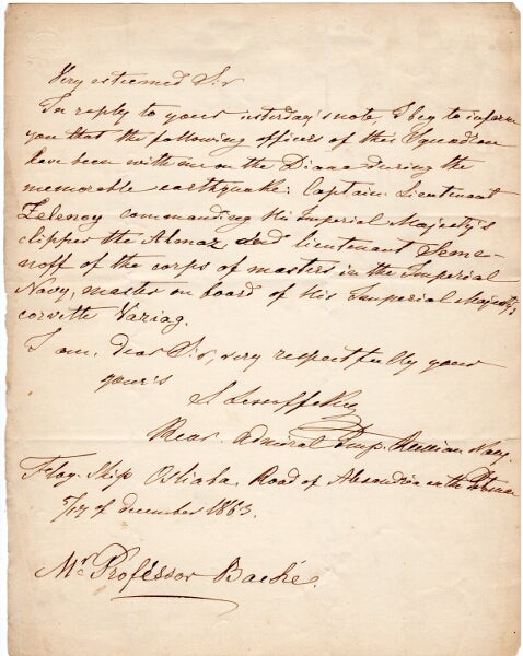 Item #30487 One-page autograph letter signed to Prof. Alexander Dallas Bache. Stepan Lesosvsky, also Lesovskii.
