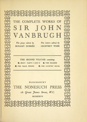 The complete works of Sir John Vanbrugh