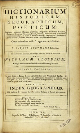 Item #30815 Dicionarium historicum, geographicum, poeticum: gentium, hominum, deorum gentilium,...