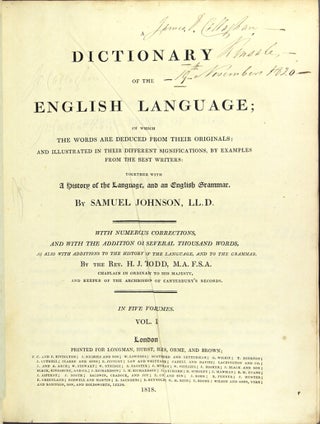A dictionary of the English language... With numerous corrections, and with the addition of several thousand words... By the Rev. H.J. Todd.