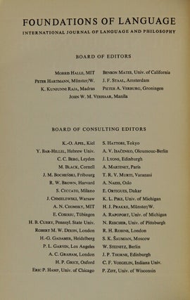 Foundations of language. International journal of language and philosophy. Volume I, no. 1