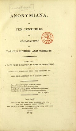 Item #30964 Anonymiana; or ten centuries of observations on various authors and subjects....