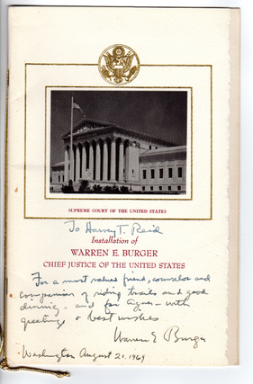 Installation of Warren E. Burger, Chief Justice of the United States [cover title]