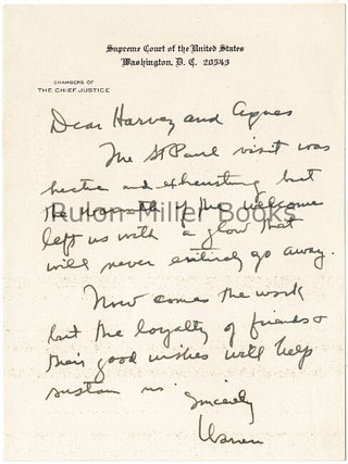 Item #31549 One page autograph letter signed on Chief Justice of the Supreme Court stationery....