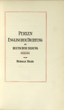 Item #31612 Perlen englischer Dichtung in deutscher Fassung. Eigenes. HERMAN BEHR