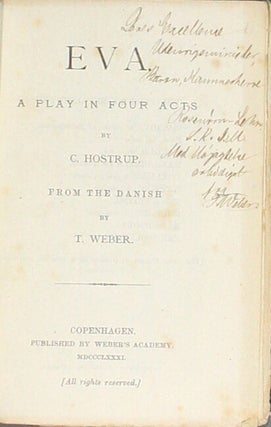 Item #32380 Eva. A play in four acts ... From the Danish by T. Weber. C. HOSTRUP, Rev