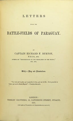 Item #32419 Letters from the battle-fields of Paraguay. Richard F. Burton