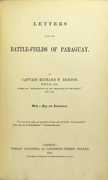 Item #32419 Letters from the battle-fields of Paraguay. Richard F. Burton.