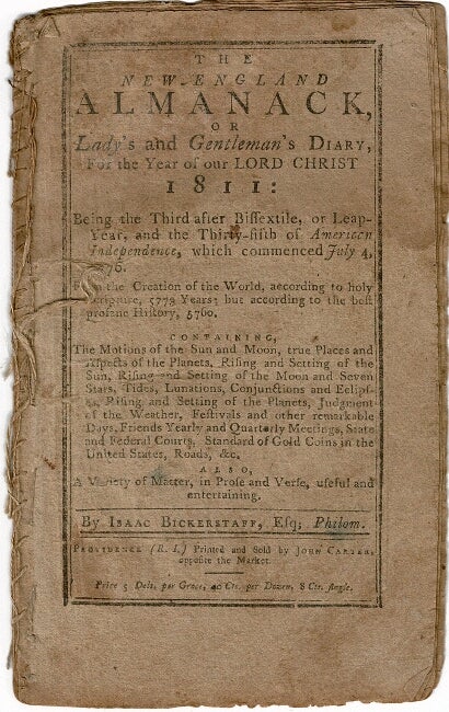 Item #33657 The New-England almanack, or lady's and gentleman's diary, for the year of Our Lord Christ 1811. Isaac Bickerstaff.