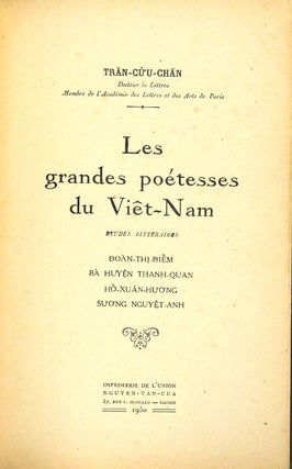 Item #35726 Les grandes poétesses du Viêt-Nam: études littéraires. Ðoàn-Thi-Ðiêm, Bà...