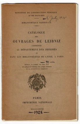 Item #36149 Catalogue des ouvrages de Leibniz conservés au departement des imprimés et dans les...