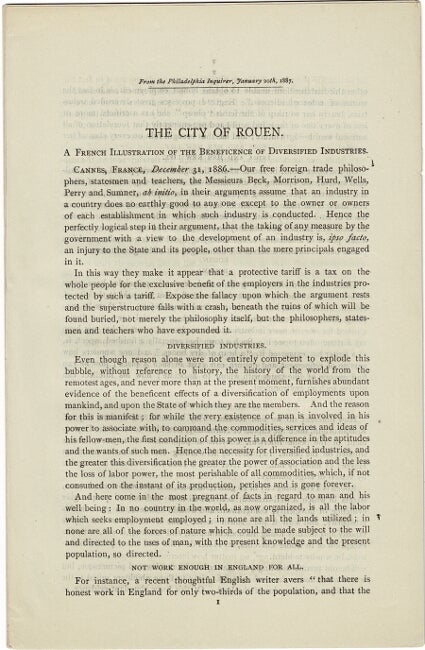 Item #36327 The City of Rouen. A French illustration of the beneficence of diversified industries. Henry Carey Baird.