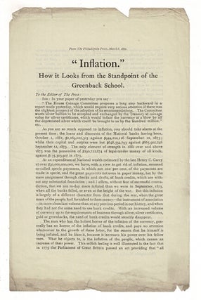 Item #36840 Inflation. How it looks from the standpoint of the Greenback school. Henry Carey Baird