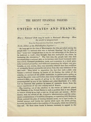 Item #36882 The recent financial policies of the United States and France. How a national debt...