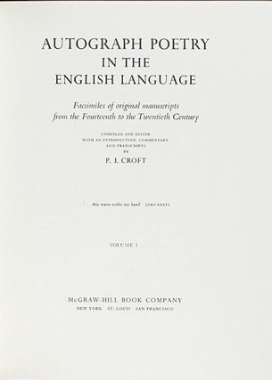 Autograph poetry in the English language: Facsimiles of original manucripts from the fourteenth to the twentieth century