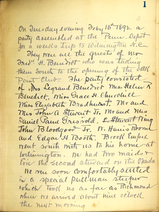 Manuscript journal recounting a voyage from Wilmington, NC to Cuba via Nassau, and back on the steam yacht Oneida